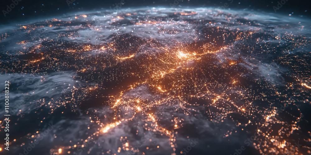 Poster illuminating quantum circuit data nodes digital constellation midnight tech virtual environment futu