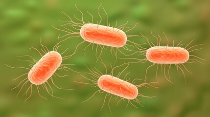 Obraz premium Microscopic view of healthy skin bacteria thriving in a balanced environment, showcasing the essential role of beneficial microorganisms in maintaining skin health and natural defenses.