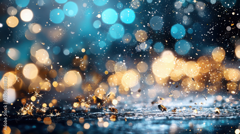 Poster floating light bubbles in teal and turquoise bokeh midnight background mystical atmosphere abstract 