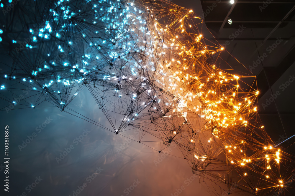 Poster illuminating deep space tech constellation numbers in a node system digital pathways for advanced co