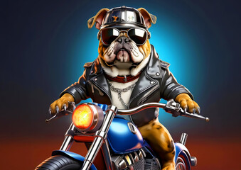 Obraz premium biker dog - bulldog driving a motorcycle - 3d illustration