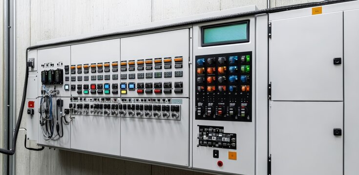 Industrial Control Panel with Buttons and Switches for HVAC Automation and System Management