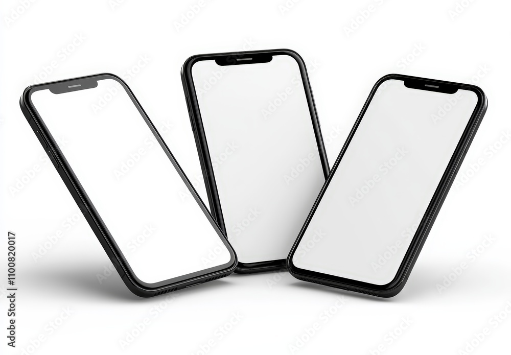 Poster modern minimalist smartphone rendering with blank screens on white background
