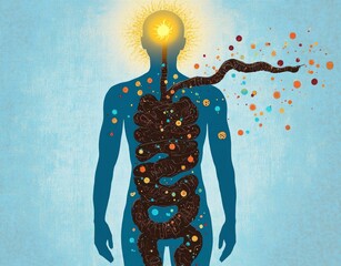Gut Brain Connection Illustration of Digestive System and Neural Network