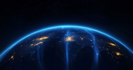 Obraz premium Earth at Night with City Lights Global Network Connection Technology