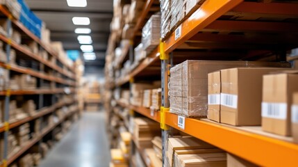 Obraz premium Efficient warehouse management organizing colorful stacks of boxes for optimal storage solutions and accessibility