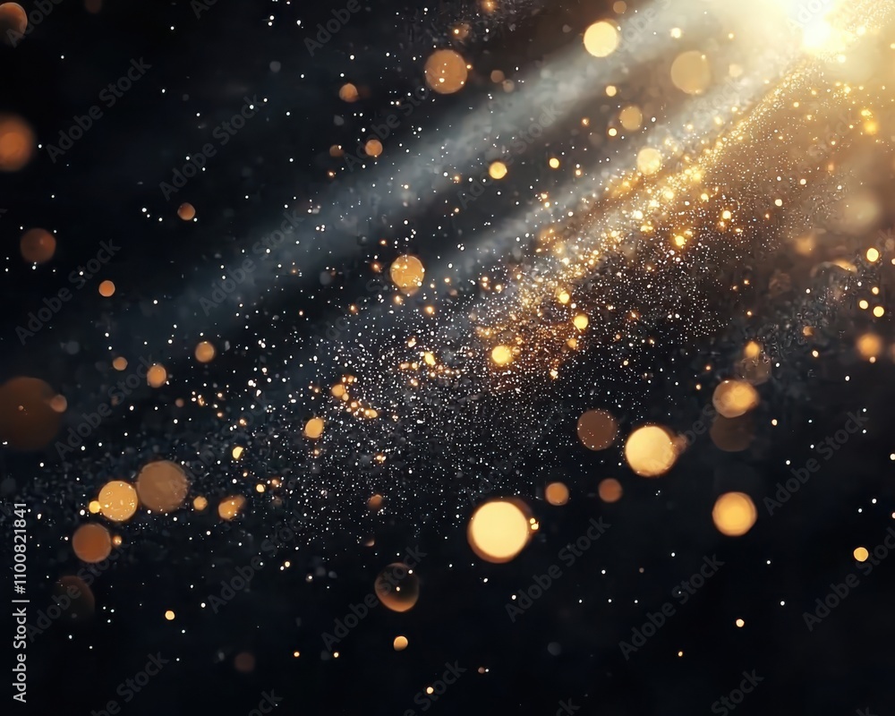 Poster magical light orbs sparkling in amber golden bokeh effect deep shadow background enchanting atmosphe