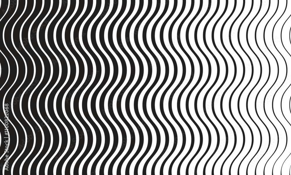 Poster abstract simple black big to small smooth wave line pattern can be used background.