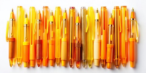 Vibrant Yellow and Orange ToxColorful Gel Pens on a White Background for Fashion Photography