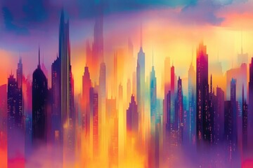 Silhouetted Cityscape at Sunset with Vibrant Sky