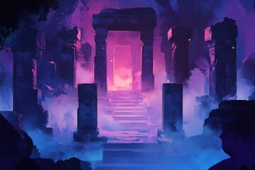 Ancient Ruins with a Purple Glowing Portal