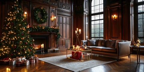 Creating an elegant holiday ambiance with mahogany panels and candlelit decor in a festive room setting