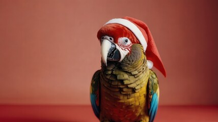 Fototapeta premium bird, parrot, animal, beak, isolated, green, red, nature, tropical, cute, feather, pet, santa, cartoon, christmas, colorful, yellow, white, macaw, blue, wildlife, vector, wild, illustration, exotic