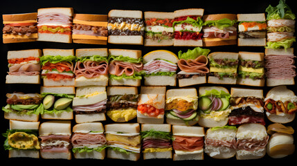 various sandwiches with black background