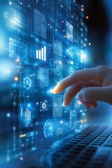 Futuristic Computer Interface Interaction with Data Visualizations by Business Analyst