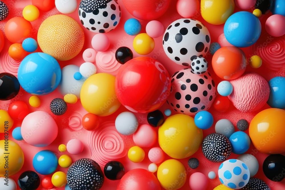 Poster a vibrant and colorful background texture of various sizes and patterns of spheres on a pink backgro