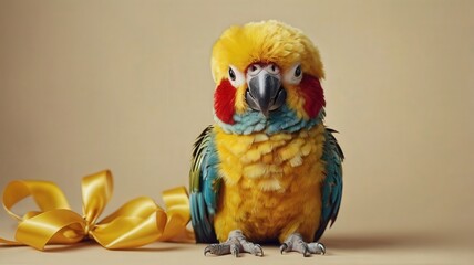 Fototapeta premium bird, parrot, animal, beak, isolated, green, red, nature, tropical, cute, feather, pet, santa, cartoon, christmas, colorful, yellow, white, macaw, blue, wildlife, vector, wild, illustration, exotic
