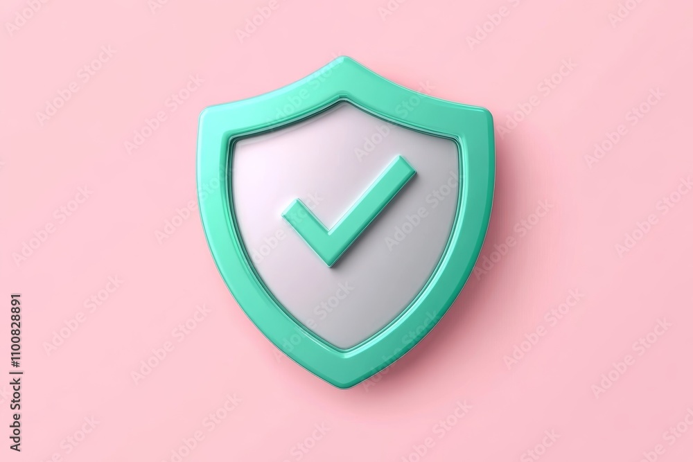 Aufkleber 3d shield icon with checkmark symbolizing security and protection on soft pink background