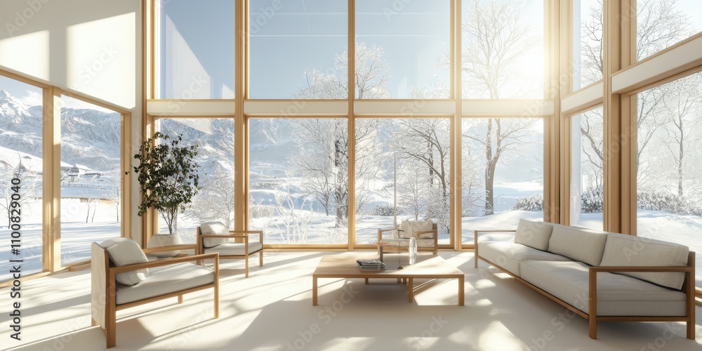 Poster create a cozy nordic room with boucle furniture in a three-frame arrangement soft window views for t