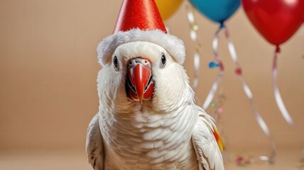 Fototapeta premium bird, parrot, animal, beak, isolated, green, red, nature, tropical, cute, feather, pet, santa, cartoon, christmas, colorful, yellow, white, macaw, blue, wildlife, vector, wild, illustration, exotic