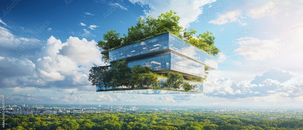 Aufkleber exploring dreamlike floating architecture in a surreal office building landscape
