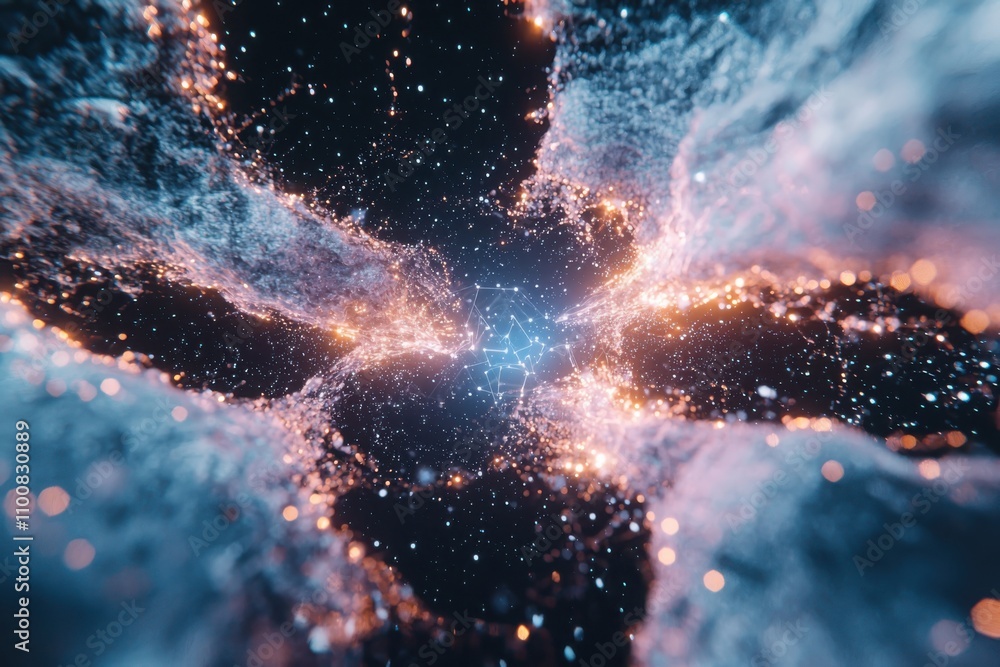 Poster illuminating digital pathways exploring the tech constellation numbers in deep space nodes a cosmic 