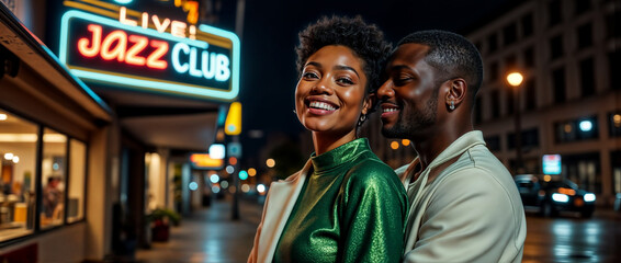 Obraz premium Couple Enjoying a Night Out at a Live Jazz Club