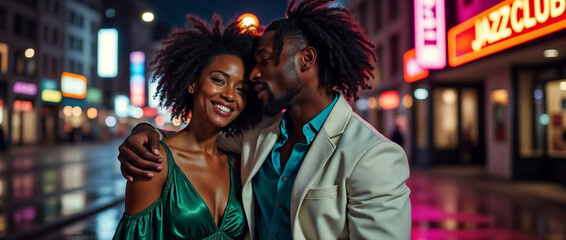 Obraz premium Couple Enjoying a Night Out at a Live Jazz Club