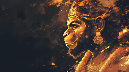 Portrait of hindu god hanuman or hanumanji, hindu festival hanuman jayanti, ram navmi related concept background. Mythology. Illustration