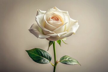 Fototapeta premium Vintage Style Photography of a Single White Rose on a Long Stem, Vertical Stand Pose, Isolated for Elegant and Timeless Floral Decor