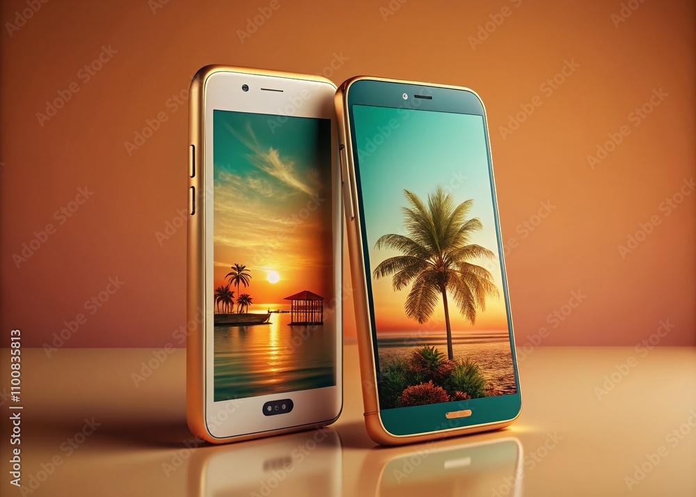 Poster vintage style photography of a smartphone mockup showcasing app and website ui branding with front a