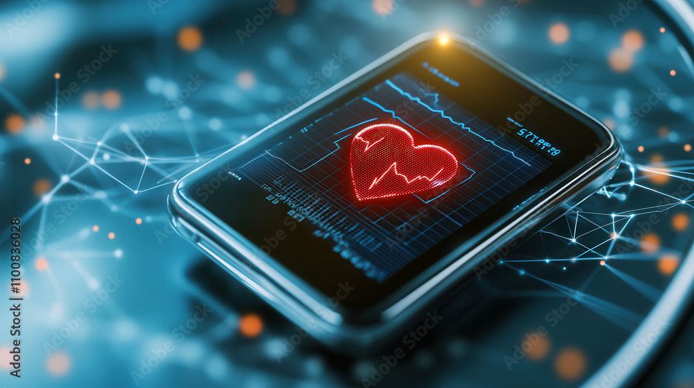 Poster ecg device displaying heart rhythm data on digital screen, showcasing health monitoring technology a