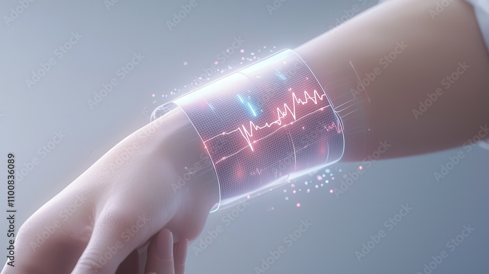 Poster wearable ecg device holographic display health monitoring technology wrist digital interface medical