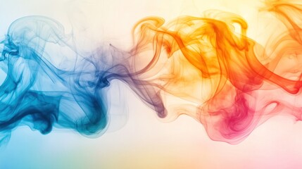 Abstract colorful smoke swirls on white background.