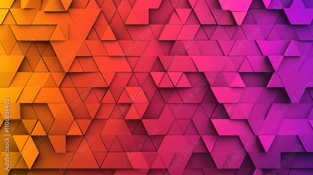 Poster vibrant geometric patterns in gradient of orange and purple create dynamic visual experience. intric