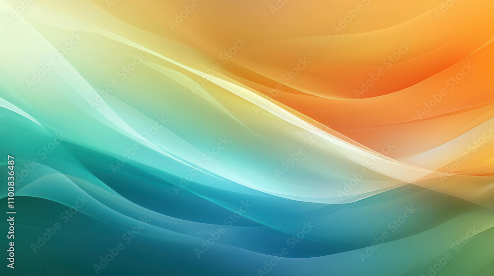 Poster vibrant abstract wave patterns in soft gradients of orange, teal, and blue create serene and dynamic