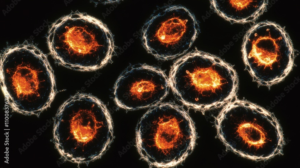 Poster close-up view of virus through microscope with focus