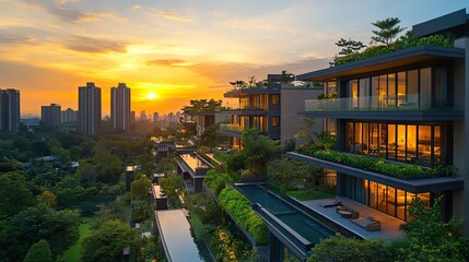 Fototapeta premium A green eco city concept promotes sustainable living, highlighting the importance of renewable energy in urban planning.