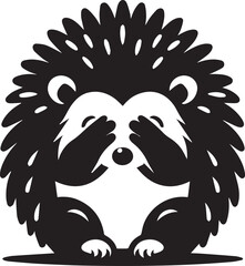 A bashful hedgehog covering its face vector silhouette