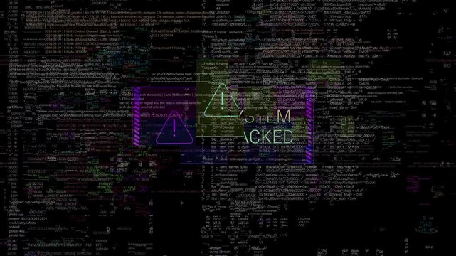 Cyber Crime Hacking attack System virus or internet system crash hacking concept. 4K Computer virus attack, cyber security, malware, crime, spying software technology. hacking attack. error message.
