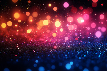 Obraz premium Christmas purple rainbow bokeh background, filled with warm golden lights, with a dreamy appearance of glowing lights, an ethereal, magical, and festive mood for a holiday theme