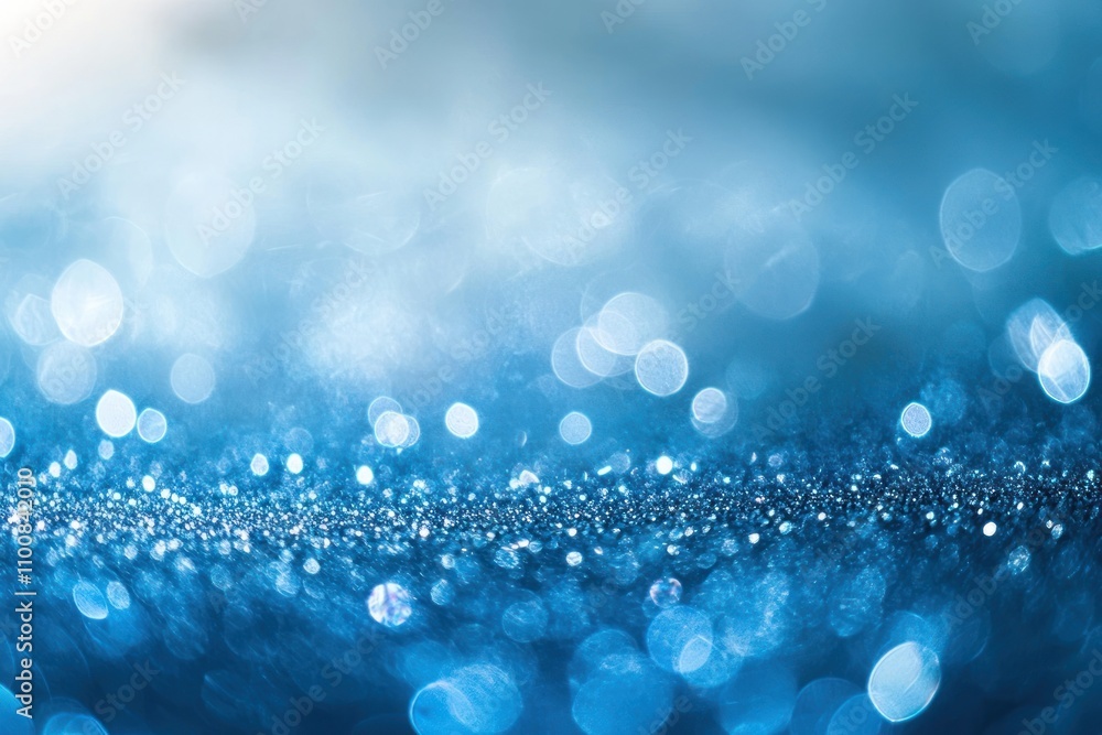 Poster abstract blue bokeh background with glittering texture and soft light.