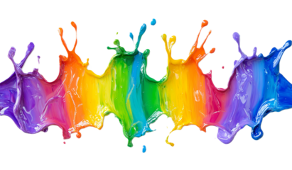 Rainbow oil painting brush strokes, isolated on white or transparent background