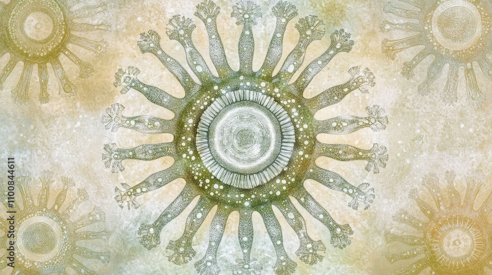 Aufkleber serene virus viewed through microscope on soft background