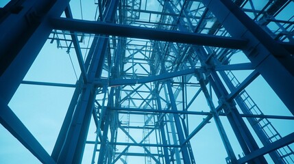 Modern Urban Architecture with Glass and Steel Structure Against Blue Sky