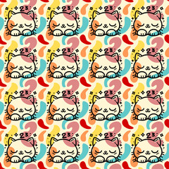 Obraz premium sleepy kitten, seamless pattern with funny animals