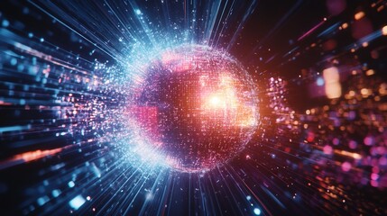 Obraz premium Animated visualization of a Type III civilization on the Kardashev Scale exploring the use of quantum computing and AI to manipulate the electromagnetic spectrum for cosmic energy harnessing