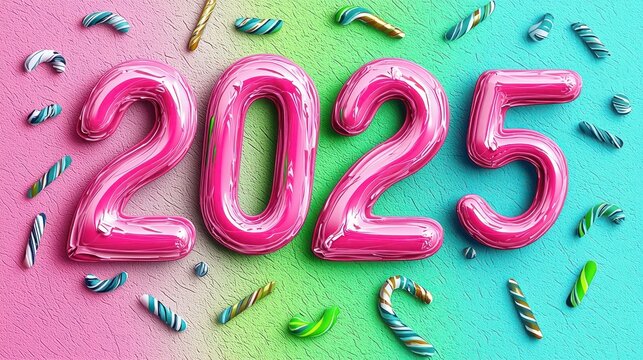 Festive "2025" design with neon pink , electric blue , and lime green . A multicolor, playful theme perfect for New Years parties.
