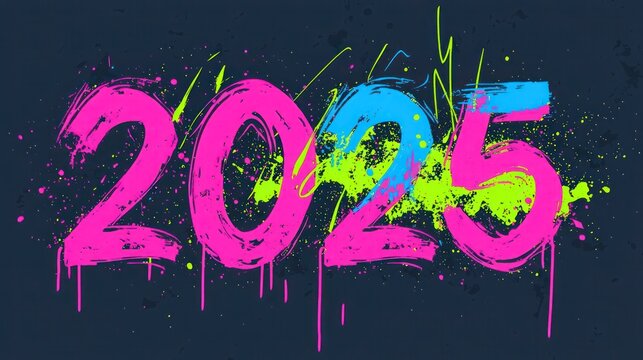Festive "2025" design with neon pink , electric blue , and lime green . A multicolor, playful theme perfect for New Years parties.