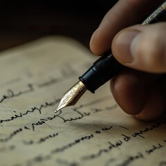 The Art of Handwriting: A Close-up of a Fountain Pen on Vintage Paper